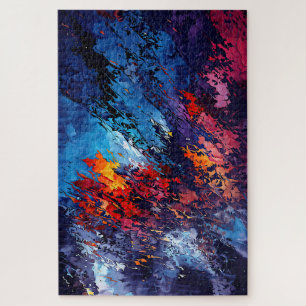 Blue Ember Blue Red Contemporary Abstract Art Jigsaw Puzzle