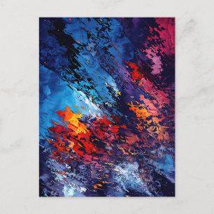 Blue Ember Blue Red Contemporary Abstract Art Postcard