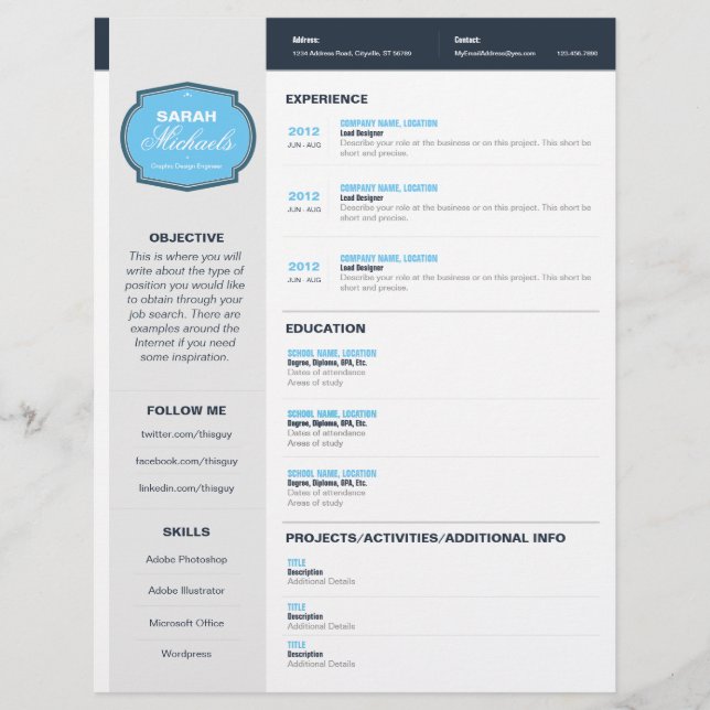 Blue Emblem Resume Letterhead (Front)