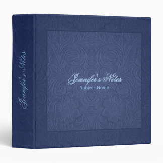 Blue embossed Floral Design Suede Leather Look 3 Ring Binder