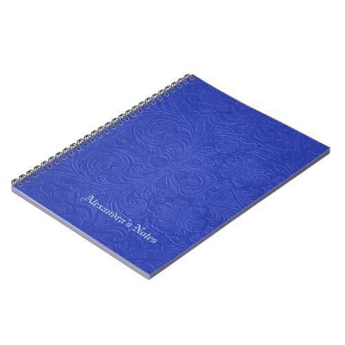 Blue Embossed Flowers Suede Leather Look Notebook