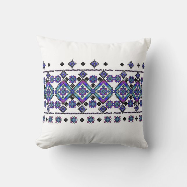 Blue Embroidery double-sided Throw Pillow (Front)