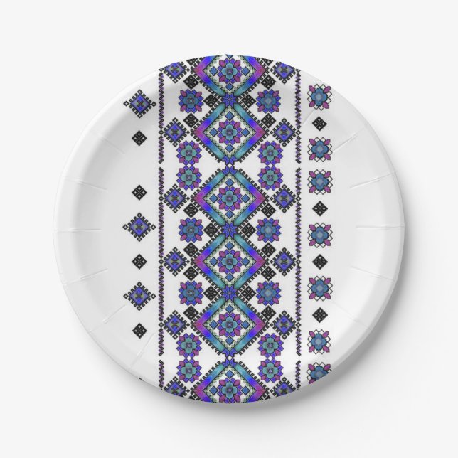 Blue Embroidery Paper Plates (Front)