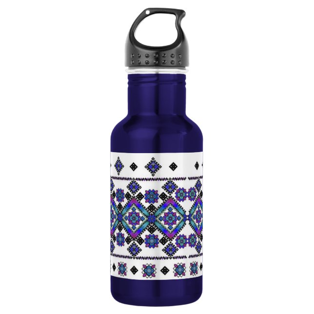 Blue Embroidery Stainless Steel Water Bottle (Front)