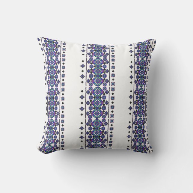 Blue Embroidery Throw Pillow (Front)