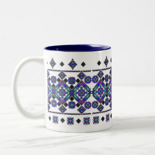 Blue Embroidery Two-Tone Coffee Mug