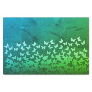 Blue, emerald green color butterflies pattern tissue paper
