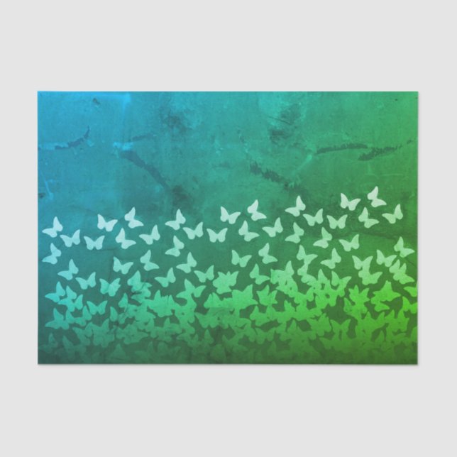Blue, emerald green color butterflies pattern tissue paper (Front)
