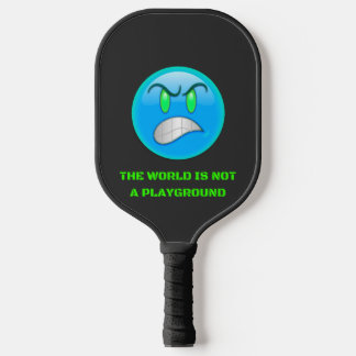 Blue emoji angry and green eyes pickleball paddle