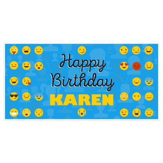 Blue Emoji Birthday Banner Party Decor (Front)