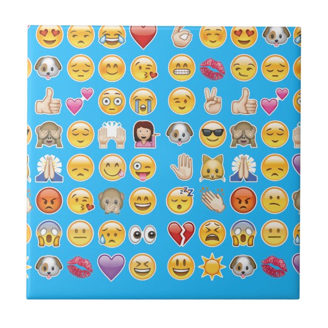 blue emoji ceramic tile (Front)