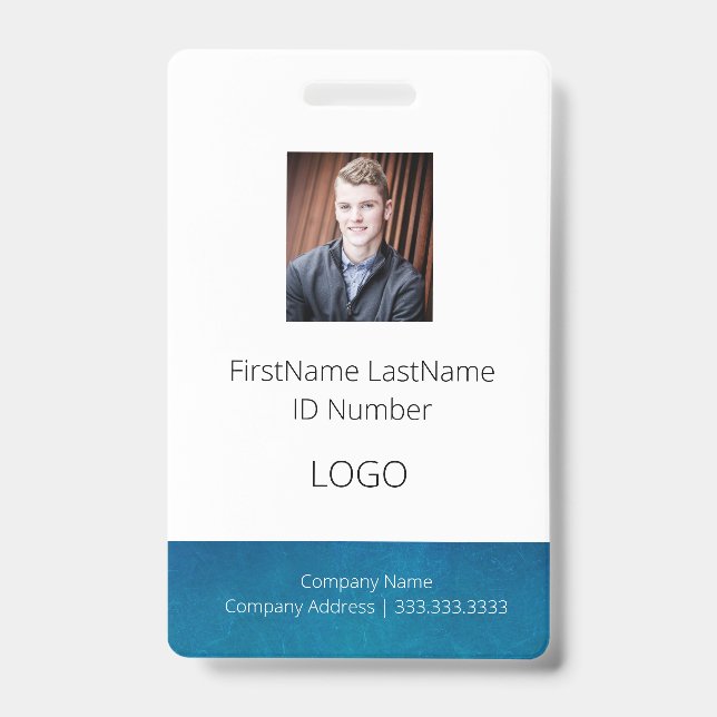 Blue Employee ID Badge with Barcode (Front)
