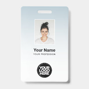 Blue Employee Photo Bar Code Logo Name Gradient Badge