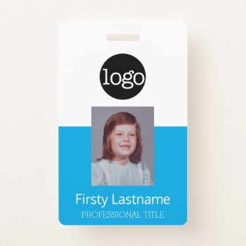 Blue Employee - Photo  Bar Code  Logo  Name Id Badge by BusinessStationery at Zazzle