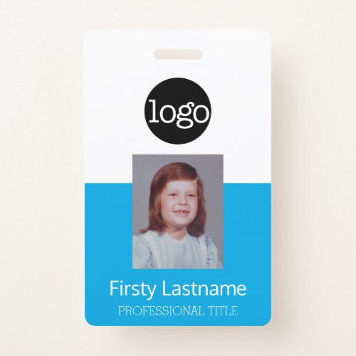 Blue Employee _ Photo Bar Code Logo Name ID Badge