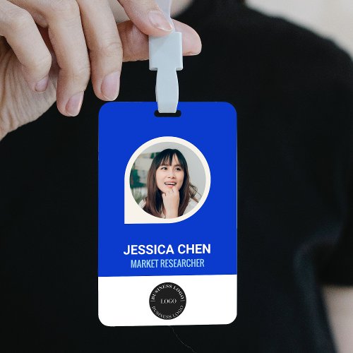 Blue Employee Photo ID Card Bar Code Logo Name Badge