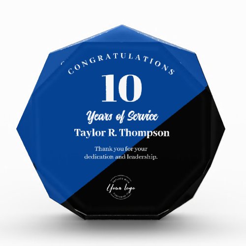 Blue Employee years of service recognition logo Ac Acrylic Award