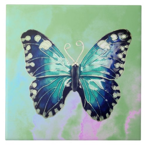 Blue Enamel Butterfly Ceramic Tile
