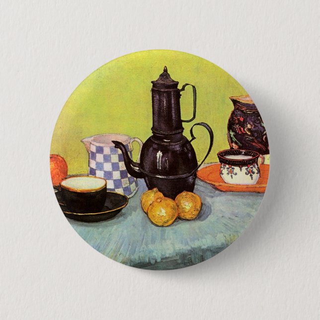 Blue Enamel Coffeepot by Vincent van Gogh Button (Front)