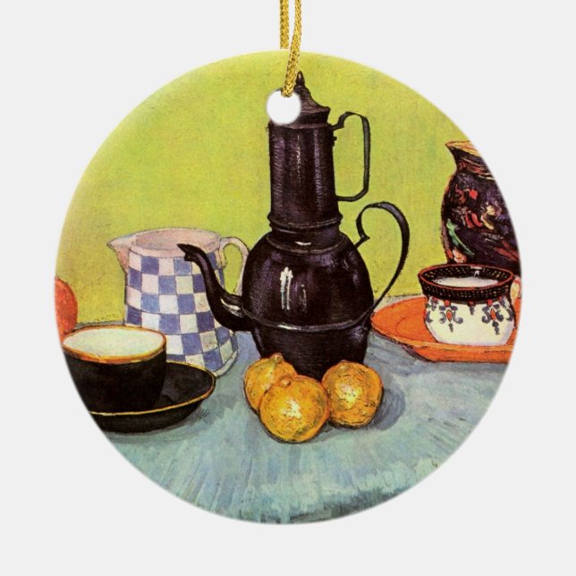 Blue Enamel Coffeepot by Vincent van Gogh Ceramic Ornament (Front)