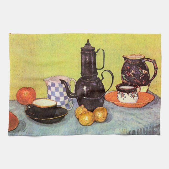 Blue Enamel Coffeepot by Vincent van Gogh Towel (Horizontal)