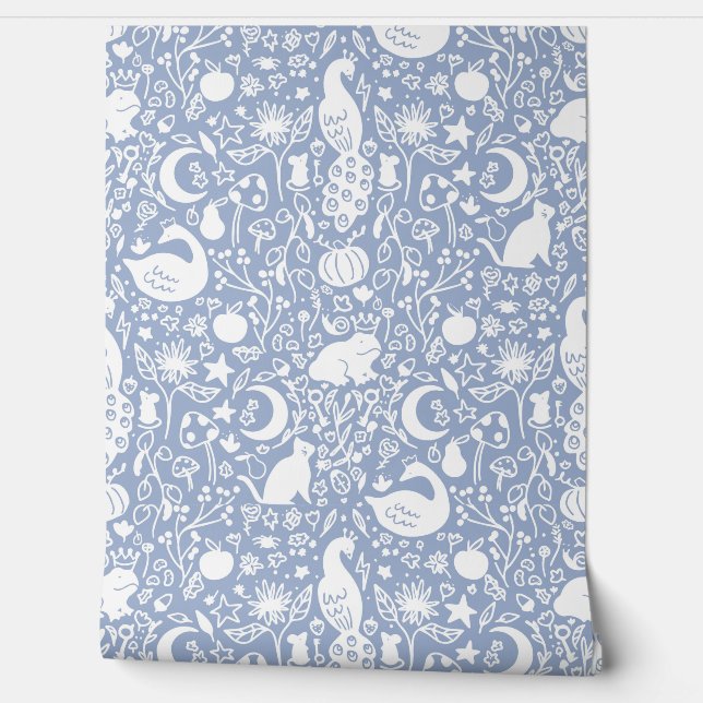 Blue Enchanted Magic Garden Fairytale Wallpaper (Unrolling)