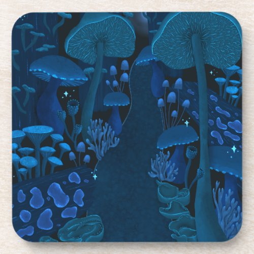 Blue Enchanted Mushroom Grove Beverage Coaster