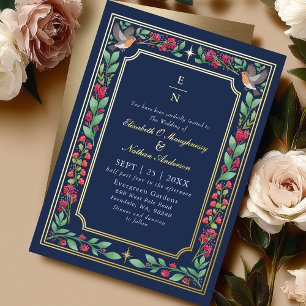 Blue Enchanting Botanical Floral Garden Wedding Foil Invitation