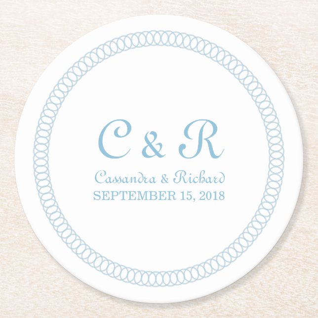 Blue Encircled Round Paper Coasters (Front)