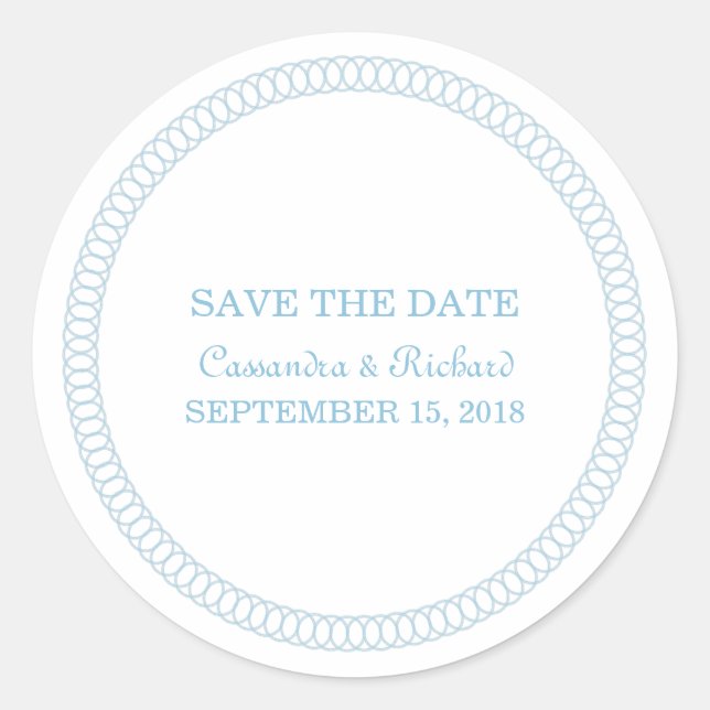 Blue Encircled Round Save the Date Stickers (Front)