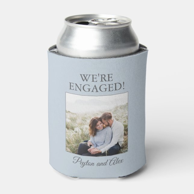 Blue Engagement Party Photo We're Engaged Can Cooler (Can Front)