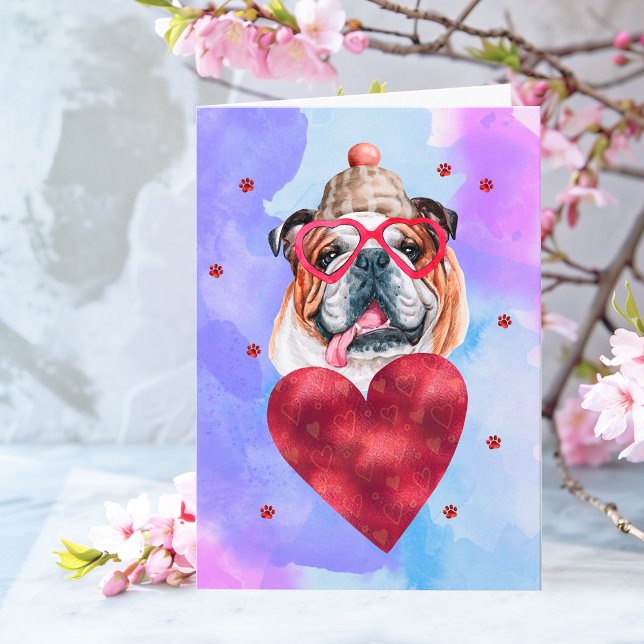 Blue English Bulldog Valentine's Day Gift Dog Card (Creator Uploaded)