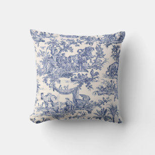 Blue Decorative Pillows, Blue and White Throw Pillows, Toile Pillows Navy  Piping Cording, Light Blue Accent Shams Lumbar, Cobalt Sofa Couch 