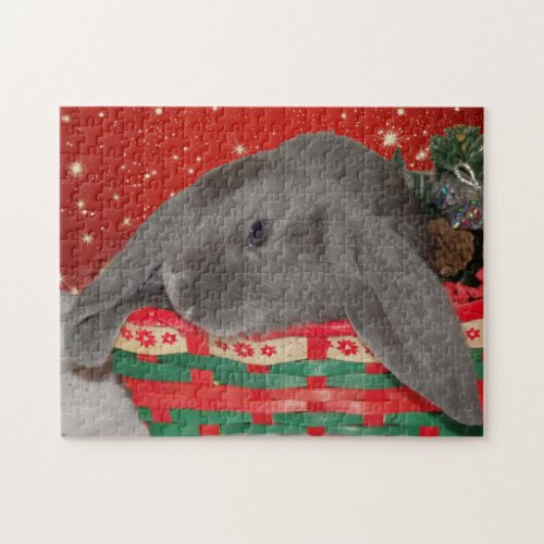 Blue English Lop Bunny Rabbit Christmas Jigsaw Puzzle