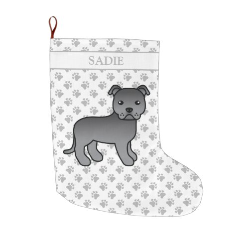 Blue English Staffie Cute Cartoon Dog  Name Large Christmas Stocking