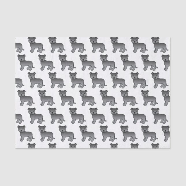 Blue English Staffie Cute Cartoon Dog Pattern Tissue Paper (Front)