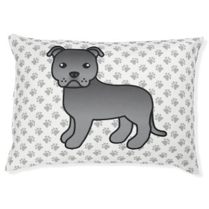 Blue English Staffie Cute Cartoon Dog & Paws Pet Bed
