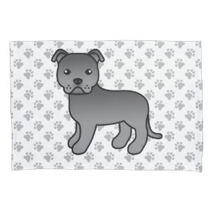 Blue English Staffie Cute Cartoon Dog & Paws Pillow Case