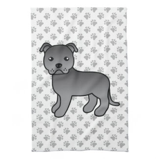 Blue English Staffordshire Bull Terrier Dog Kitchen Towel