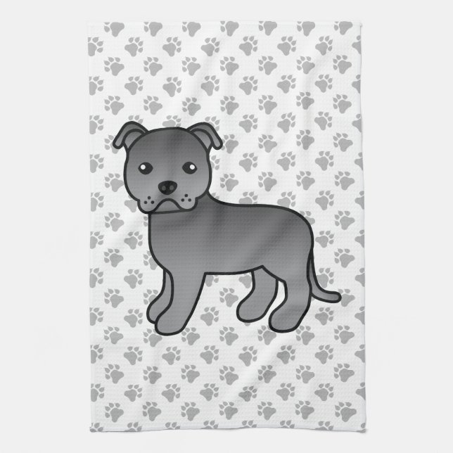 Blue English Staffordshire Bull Terrier Dog Kitchen Towel (Vertical)
