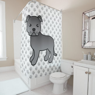 Blue English Staffordshire Bull Terrier Dog Shower Curtain