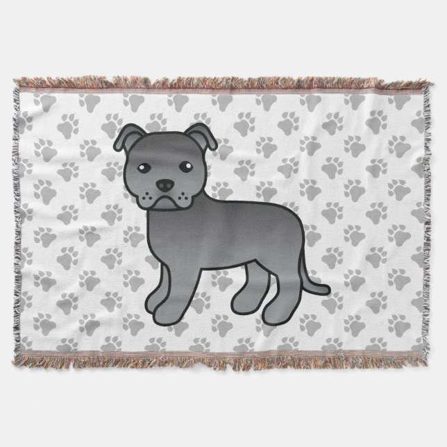 Blue English Staffordshire Bull Terrier Dog Throw Blanket (Front)