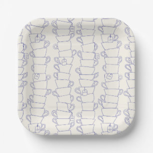 Blue English Tea Cup Stripes Paper Plates
