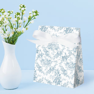 Blue Engraved Floral Toile Favor Boxes