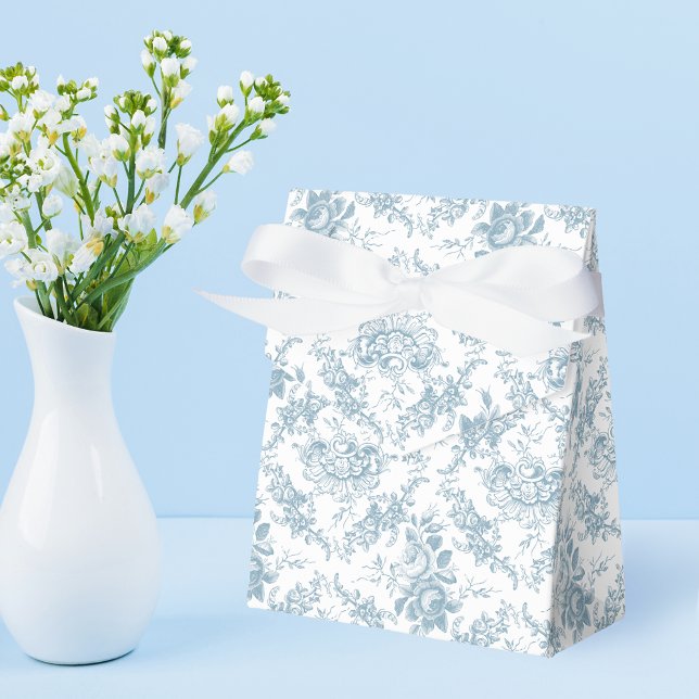 Blue Engraved Floral Toile Favor Boxes (Creator Uploaded)