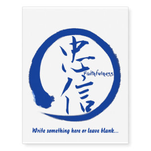 Blue enso zen circle • Faithfulness kanji Temporary Tattoos