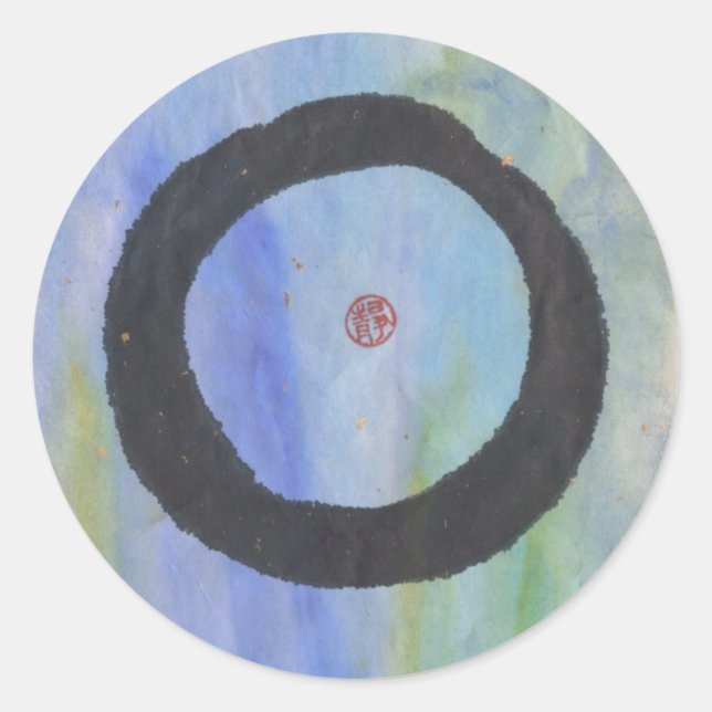 Blue Enso Zen Circle of Tranquility Stickers (Front)