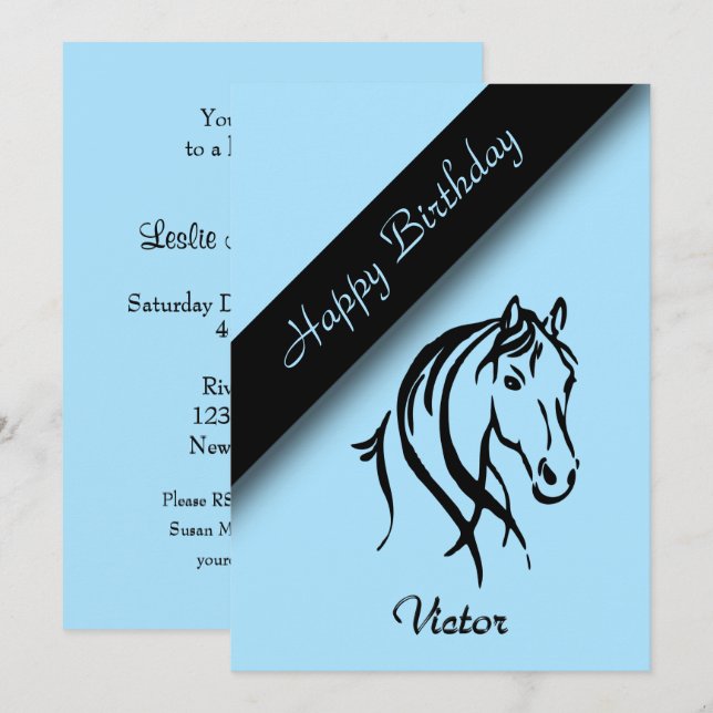 Blue Equine Birthday Party Invitation  (Front/Back)