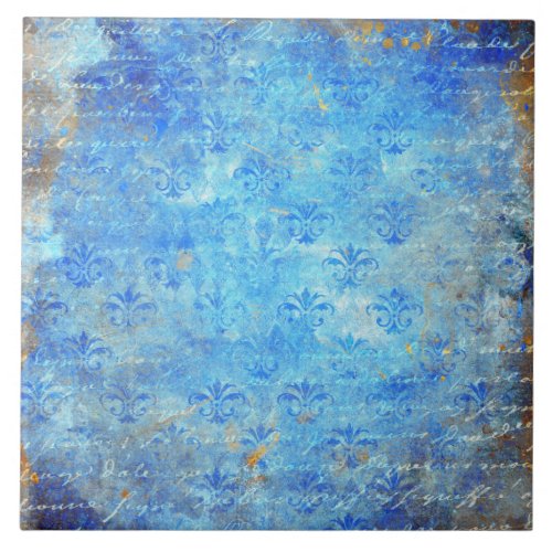 Blue esthetic vintage brown edge ceramic tile
