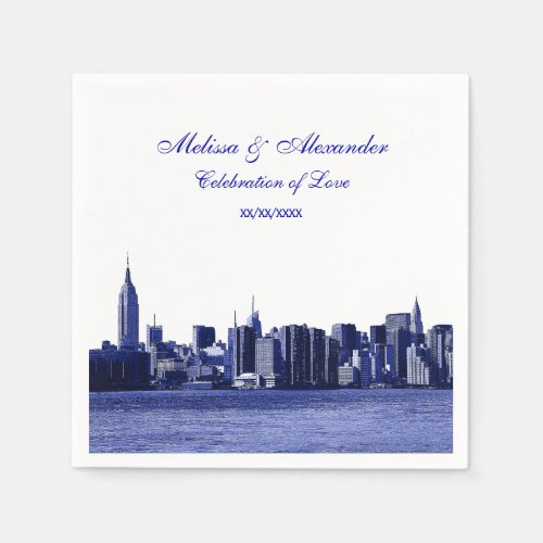 Blue Etched Look NYC Skyline Silhouette ESB 1 Paper Napkins